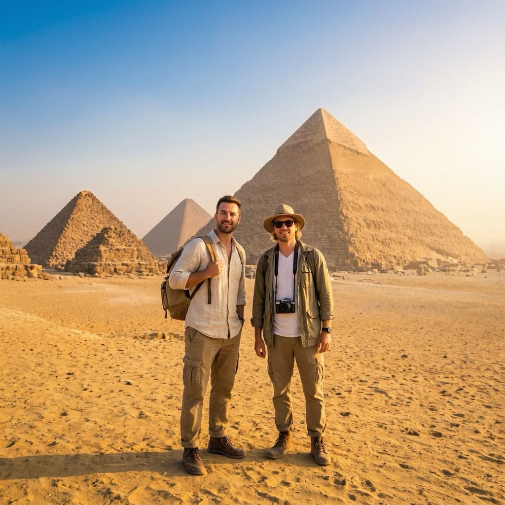 The Great Pyramids of Giza, a backdrop for gay sugar dating in Egypt.
