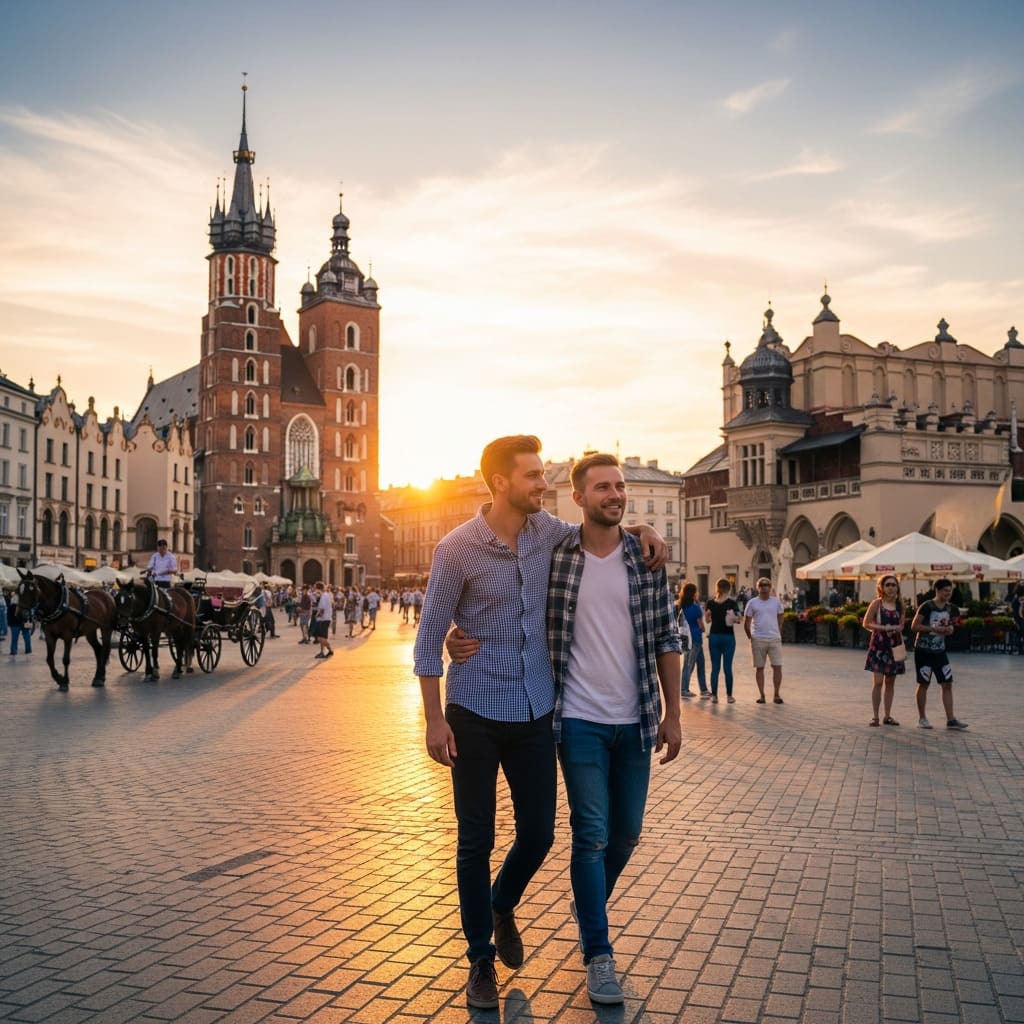 The historic Main Market Square in Krakow, Poland.