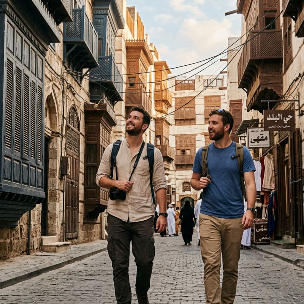 A skyline of a modern city in Saudi Arabia, a place for discreet gay sugar dating.