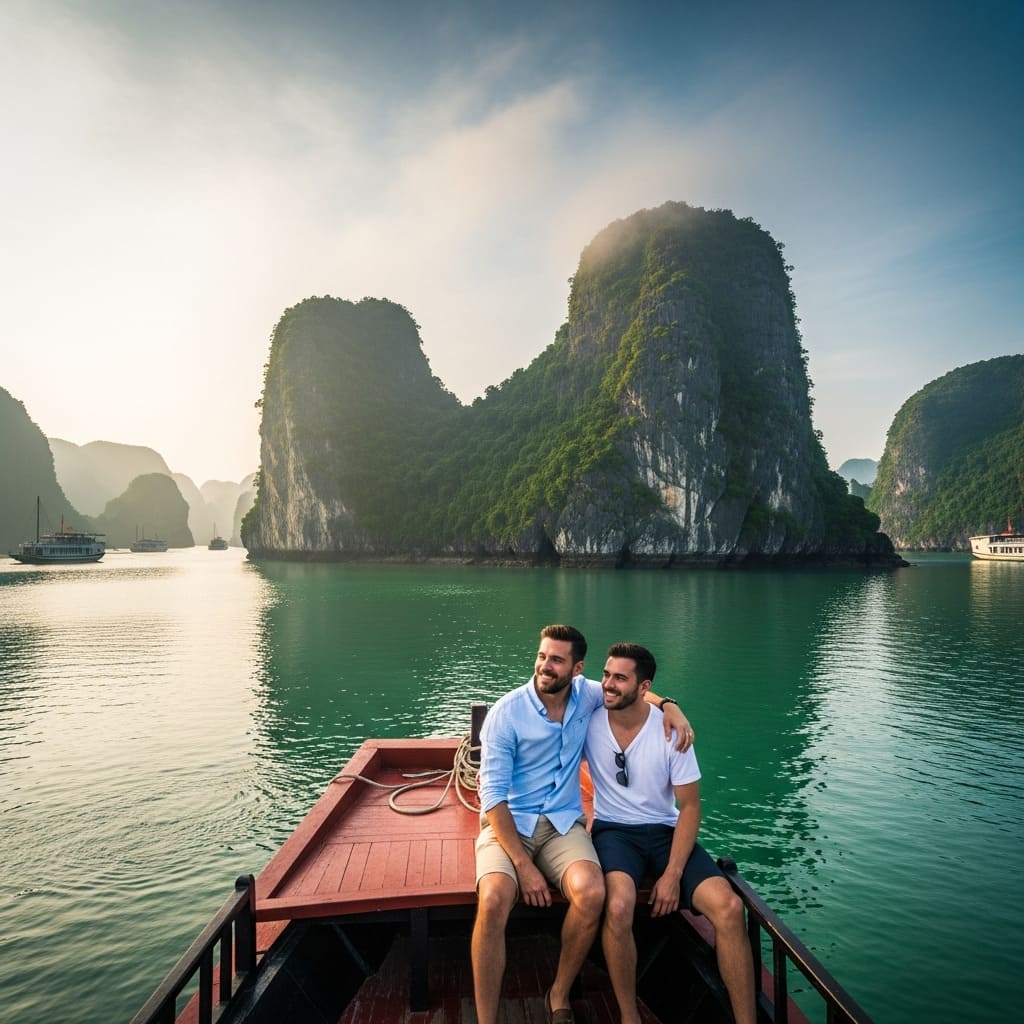 A view of Ha Long Bay in Vietnam, a great place for gay sugar dating.